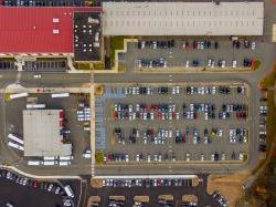 Aerial of parking lot on campus