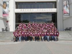 The Greeks of Montclair State posing for a picture on the steps of the Student Center.