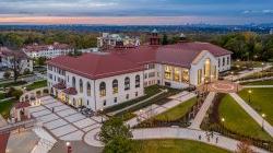 An aerial view of Cole Hall