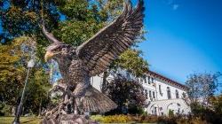 Hawk statue in front of College Hall